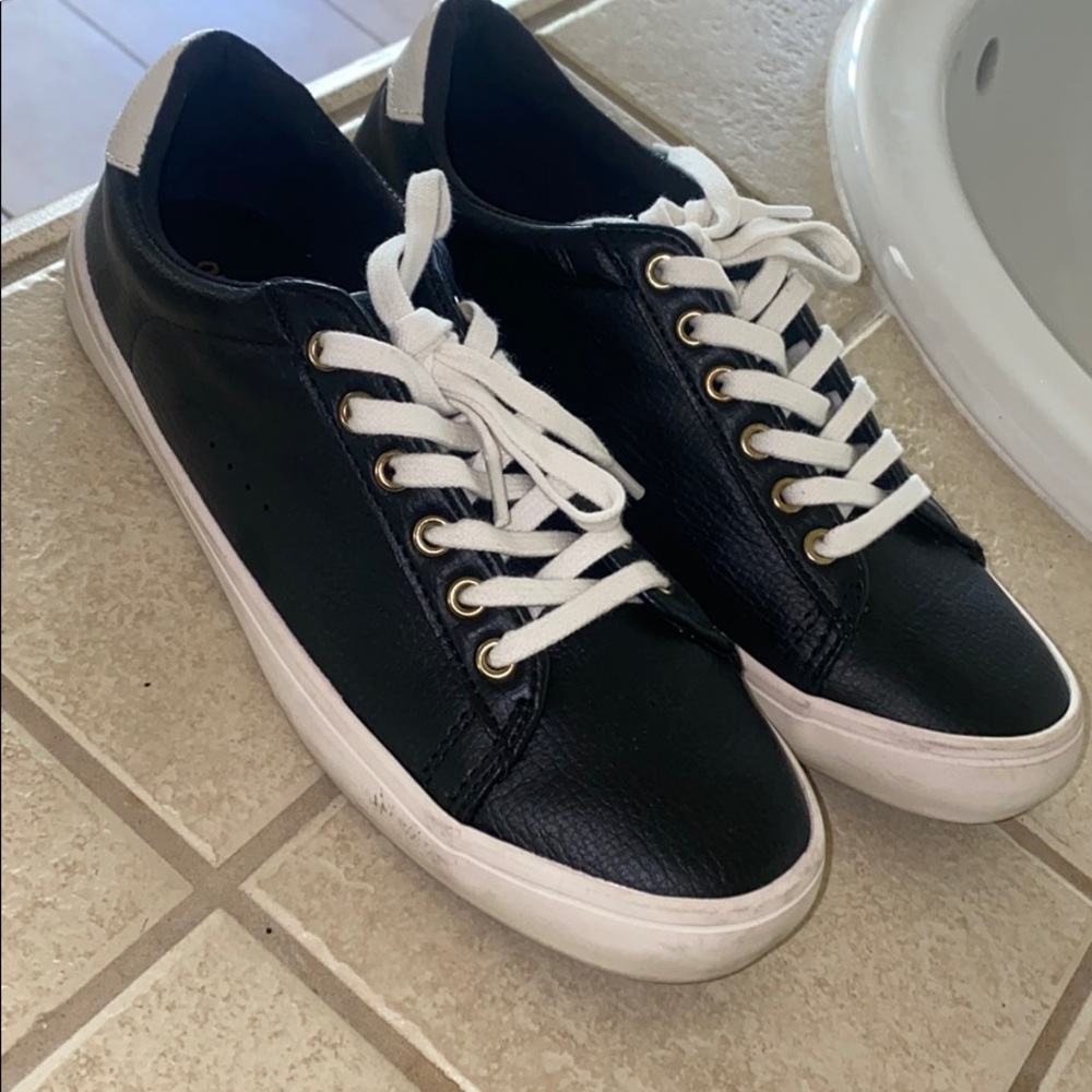 Black and white boat shoes